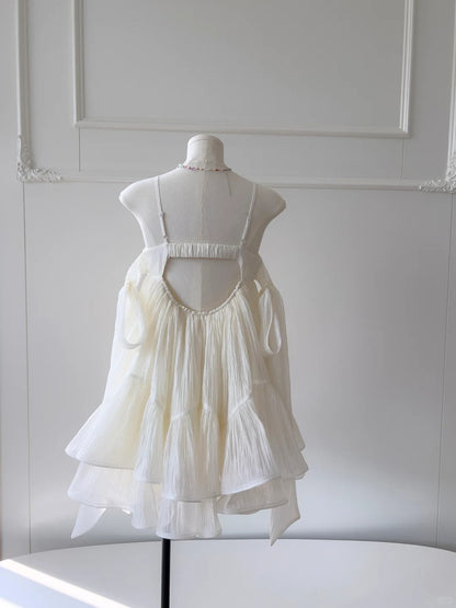 White Fantasy Short Chiffon Homecoming Dress Outdoor Holiday Party Dress gh4764