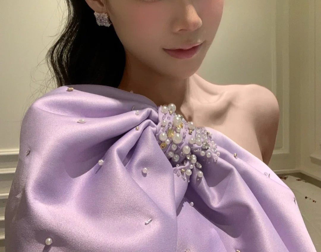 Purple Barbie Short One Shoulder Fashion Party Dress Satin gh6638