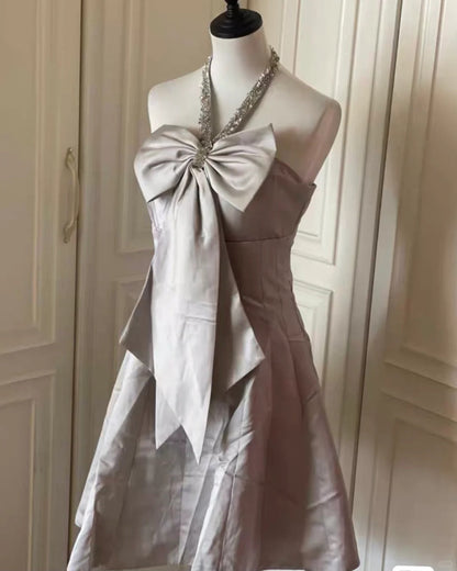 Pink beautiful and elegant bow short homecoming dress dress skirt prom dress evening dress gh4335