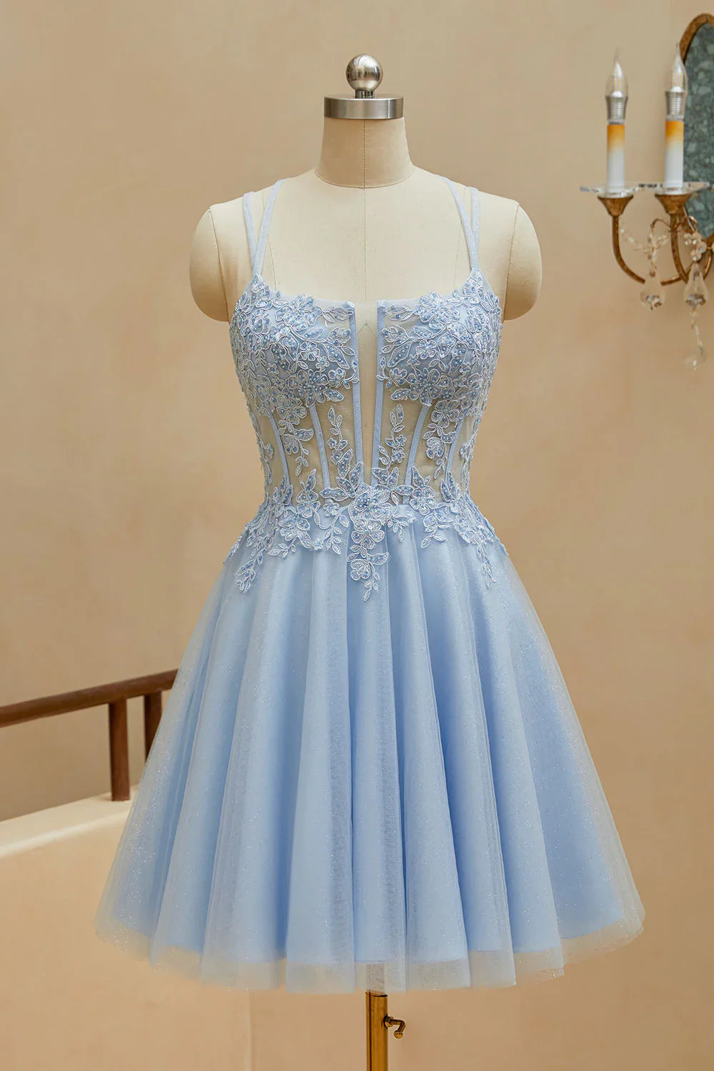 A-shaped Italian Noodle Strap Short Homecoming Dress
