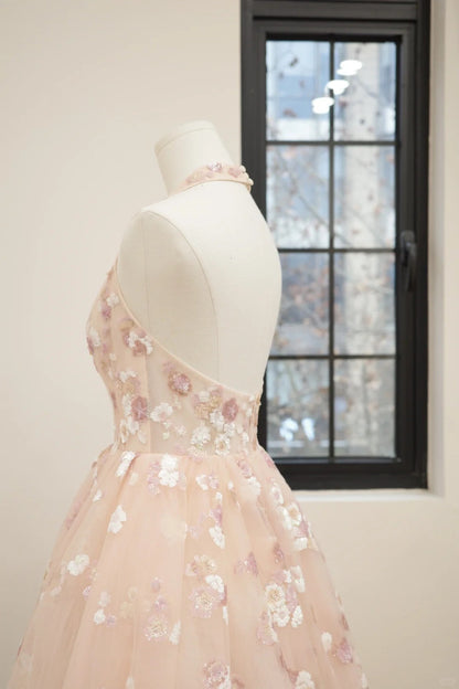 Girlhomeshops-Pink floral fashion long tulle sequin homecoming dress birthday dress Prom dress evening dress gh5071