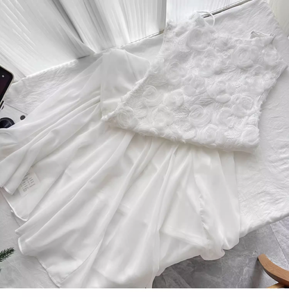 White Suspender Dress French Chiffon Waist Party Dress Mermaid Dress  cc3068