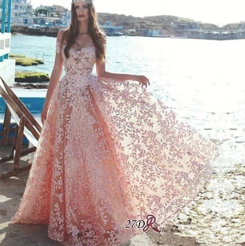 Pink Muslim Evening Dresses A-line Sweetheart Appliques Lace Beaded Islamic Dubai Saudi Arabic Long Formal Evening Gown - RongMoon