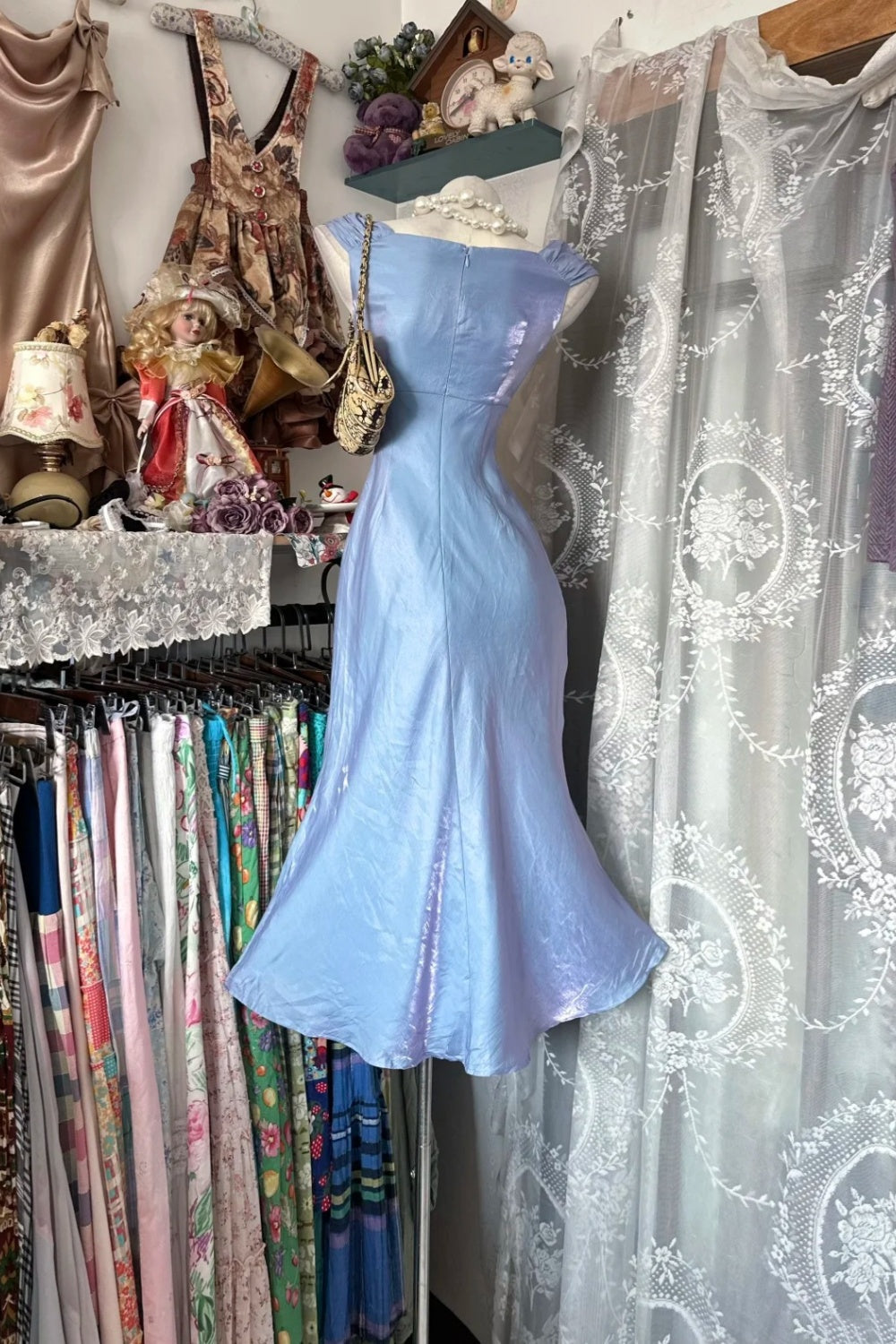 Vintage Blue-Purple Mermaid -  Iridescent Satin Mermaid Dress, Vintage Girl Gown. gh7087