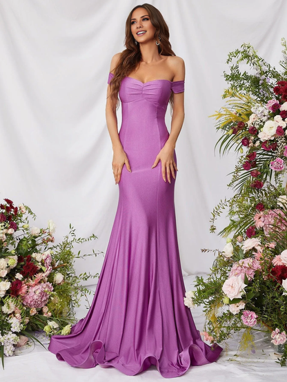Mermaid off shoulder back zipper and floor length formal dress