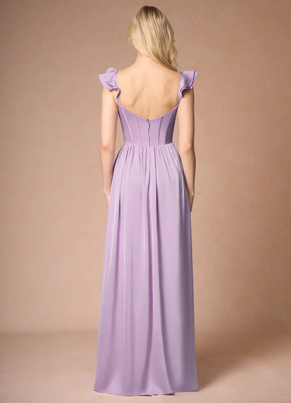 Jimiss A-line off shoulder side slit backless and floor length Prom dress