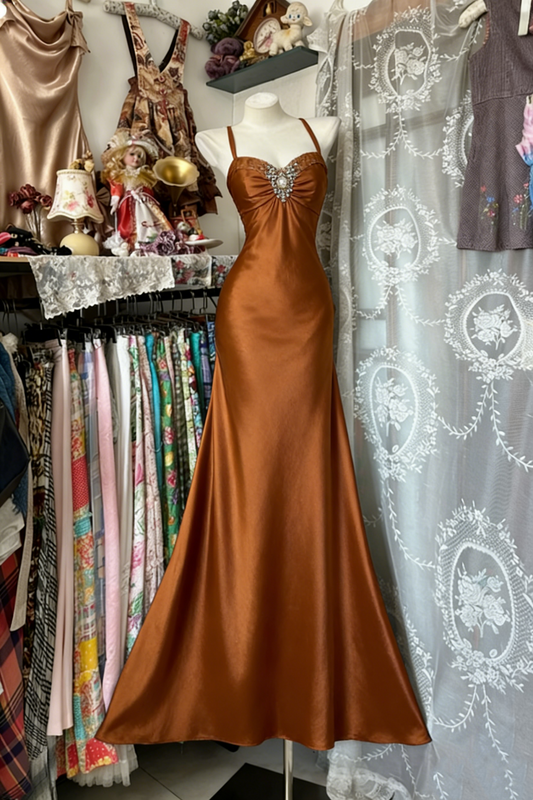 retro elegant long satin Prom dress gh6842