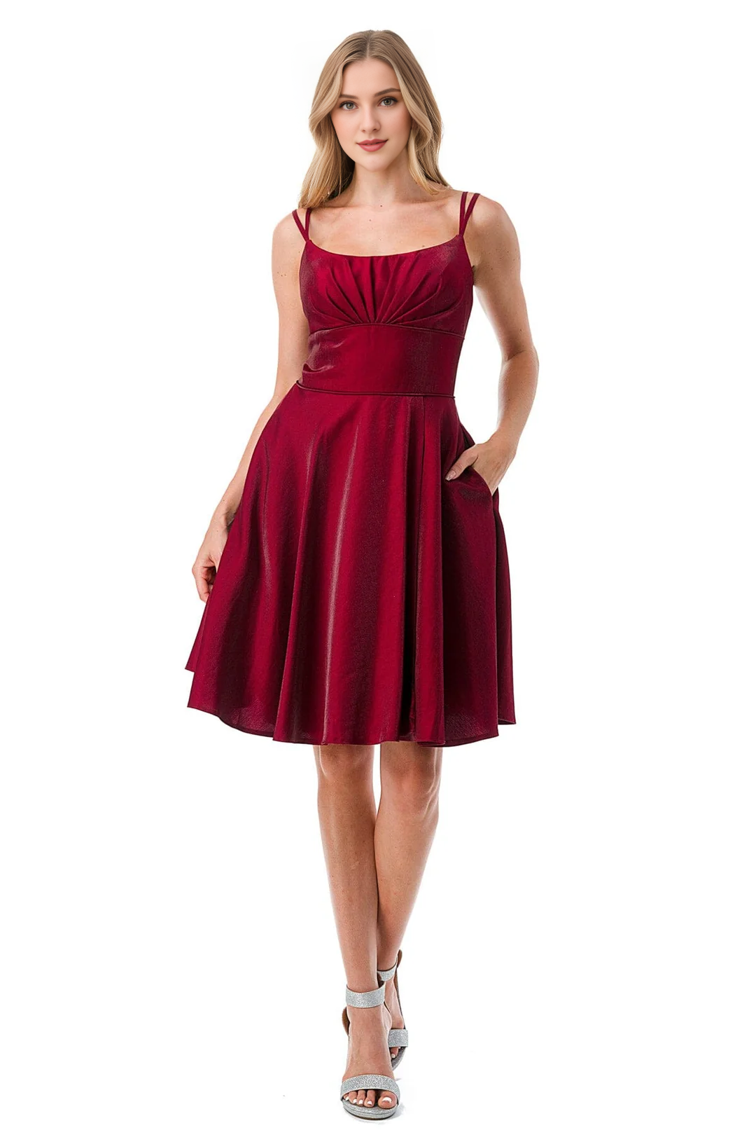A-line pleated short sleeveless dress