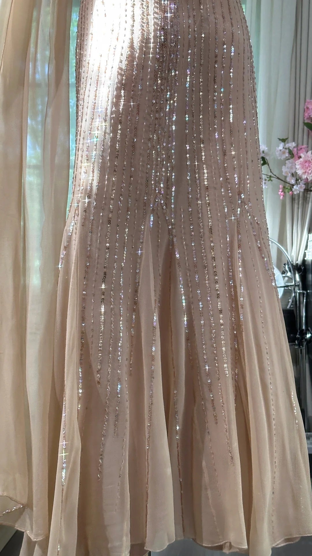 Luxury Sequin Style Cross-Strap Gown | Champagne Gold Tulle Mermaid Maxi Dress for Gala Red Carpet High-End Party Luxury Social Event gh6423