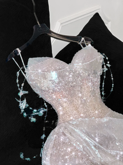 Gorgeous Sparkling Champagne Sequin Sweetheart Mermaid Elegant Chiffon Evening Dress Prom Dresses HZ1024