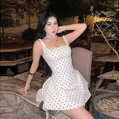 Vintage Dot Pattern Square-neck A-Line Short Summer Dresses Party Dress Homecoming Dress HZ1024