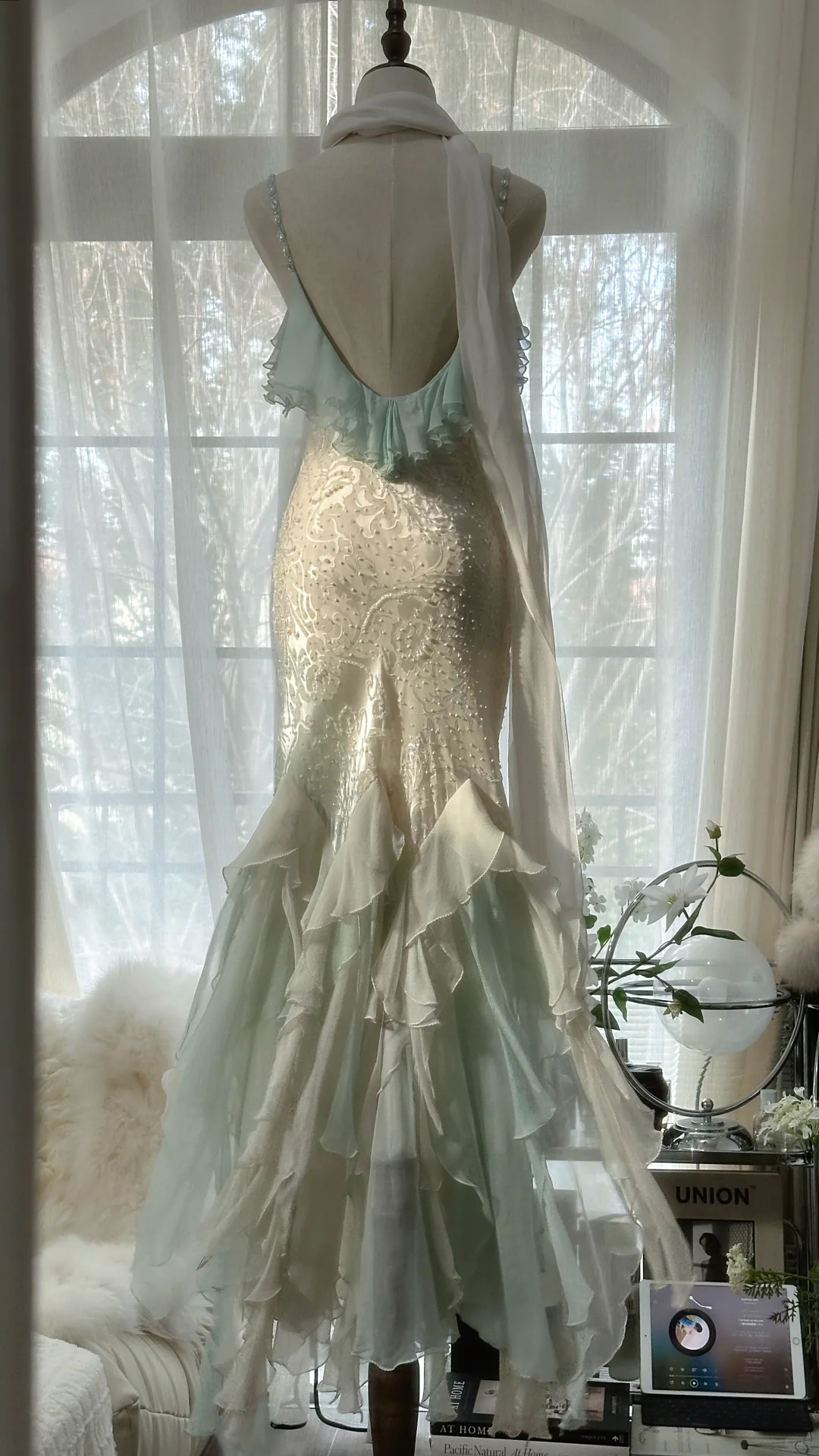 Elegant Mermaid Sparkling Beaded Spaghetti Strap Romantic Chiffon Evening Dress Prom Dresses HZ1024