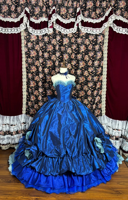 Vintage Navy Blue Sweetheart Satin Strapless Sweet 16th Quinceanera A-Line Evening Dress Ball Gown HZ1024