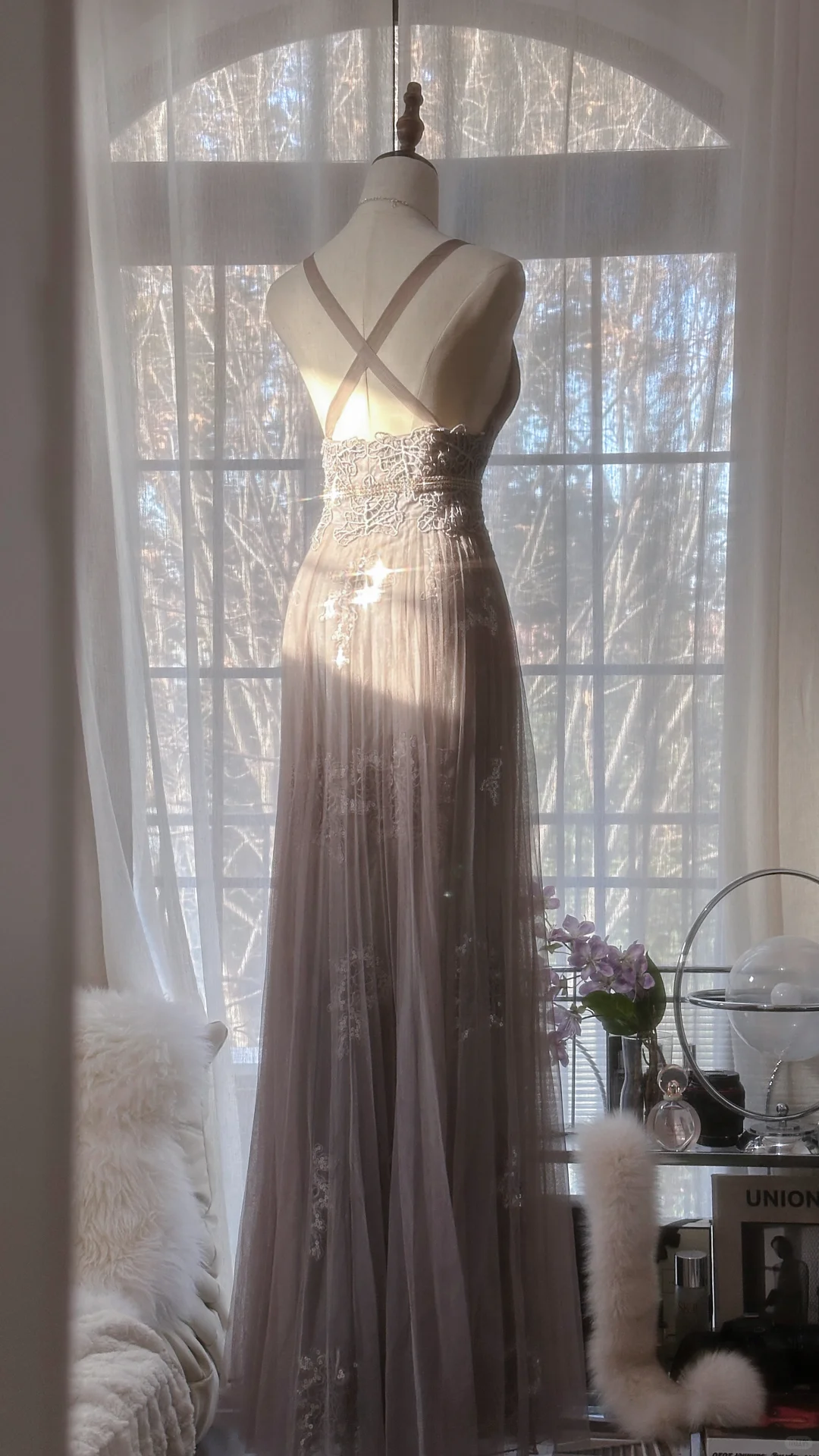 Vintage Light Purple Applique Design Romantic Chiffon Evening Dress Prom Dress HZ1024
