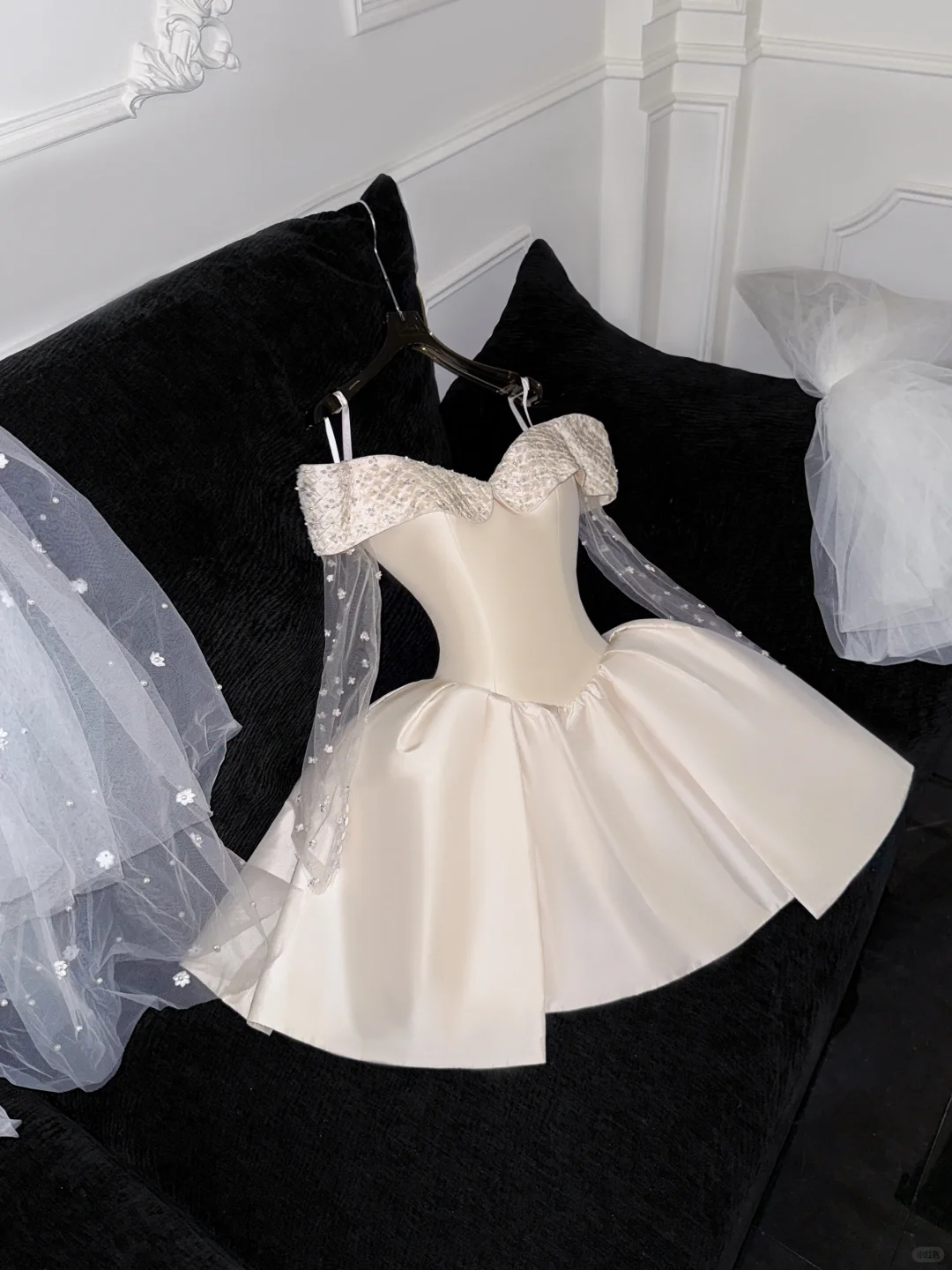 Elegant Ivory Off-the-shoulder Simple Design A-Line Satin Short Homecoming Dress Party Dress HZ1024