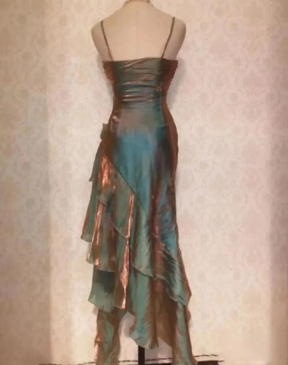 Blue shiny stylish elegant spaghetti straps long satin ball gown evening dress party dress gh3489