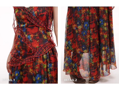 New Fashion Floral Pattern Design Spaghetti Strap Dress HZ1024