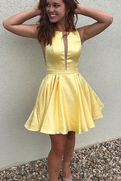 Cute A-line Short Yellow Homecoming Dress Mini Dresses Party Night