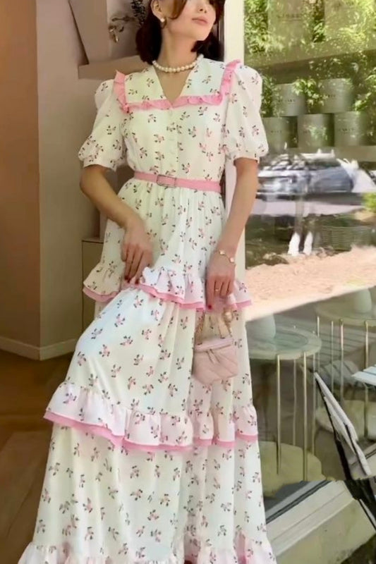 girlhomeshops-Pink Short-Sleeved Holiday Dress gh5934