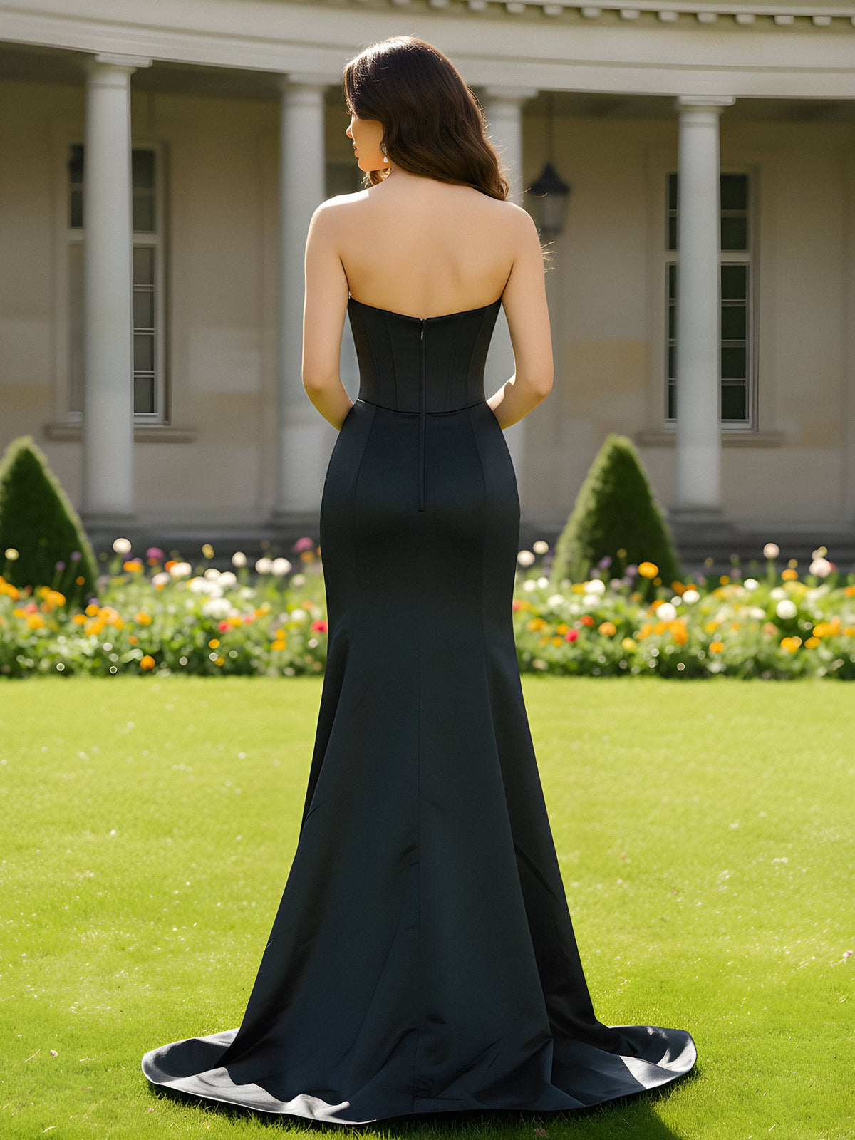 Sparkle Sweetheart Neck Mermaid Dress With Slit Black