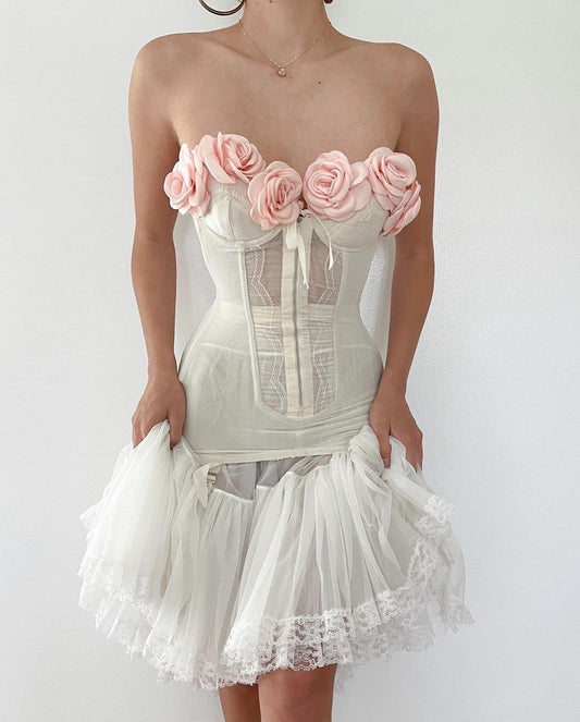 Girlhomeshops-White floral sweet short chiffon homecoming dress birthday dress gh5342
