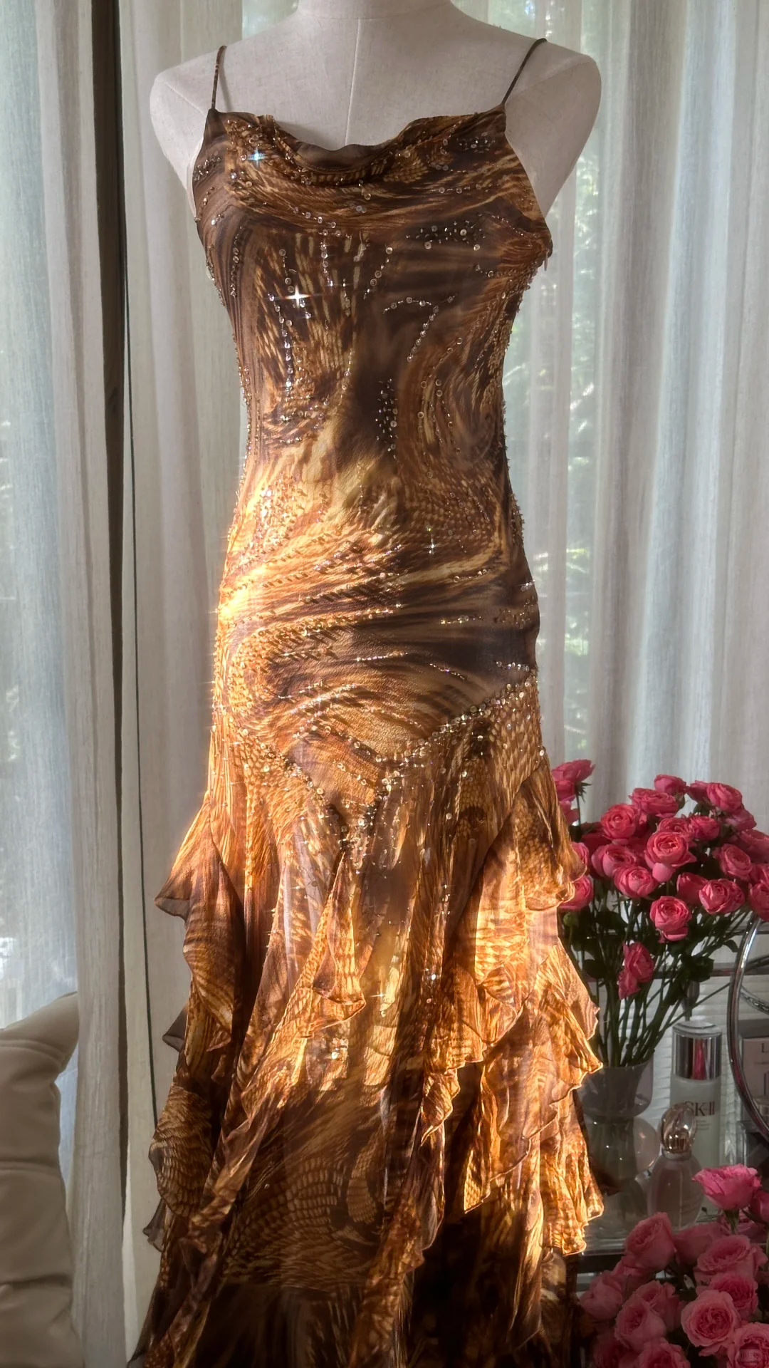 Retro Sparkling Sequin Beaded Elegant Design A-line Romantic Chiffon Evening Dress Prom Dress HZ1024
