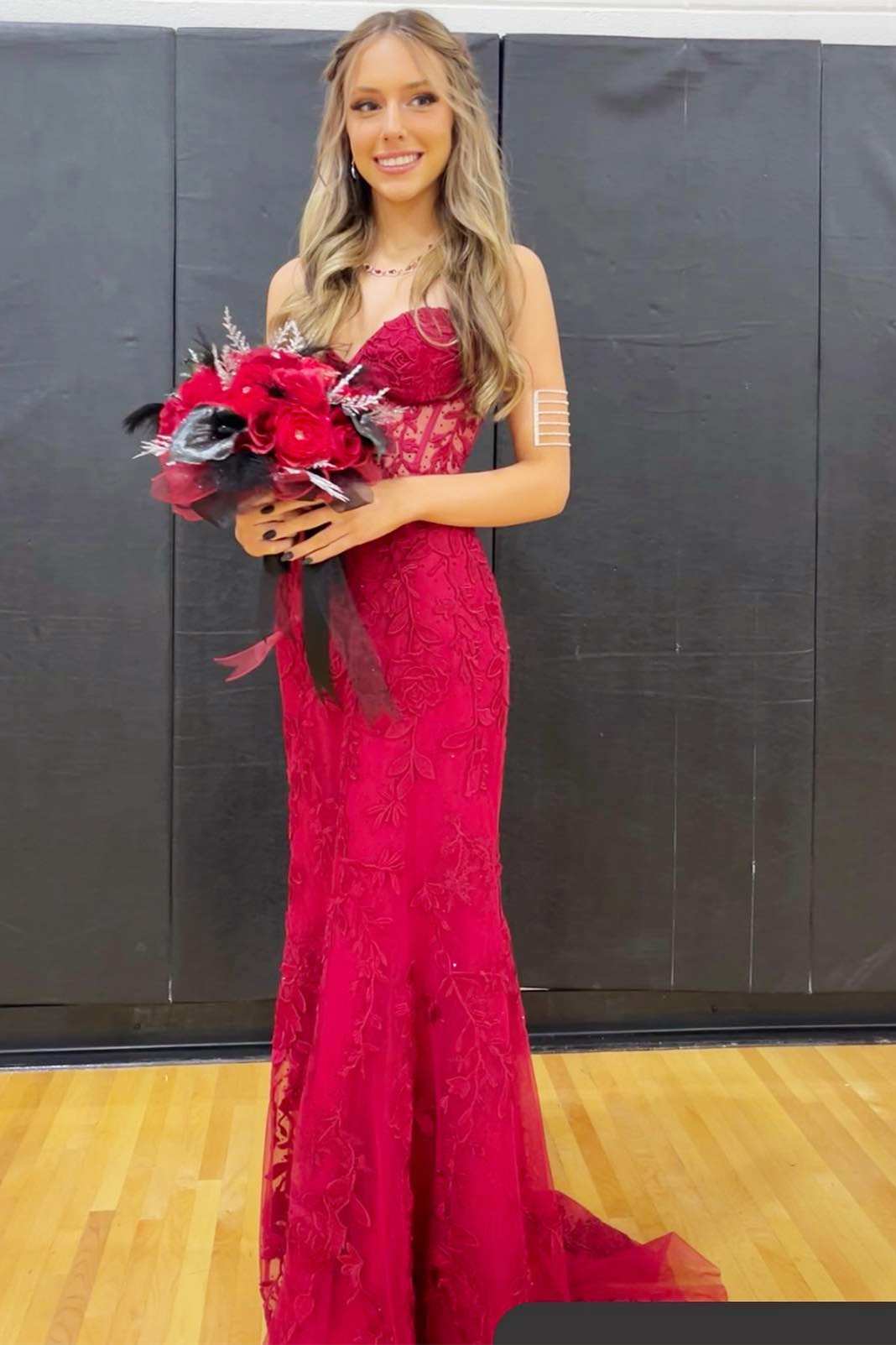 Sweetheart Black Lace Mermaid Long Formal Dress