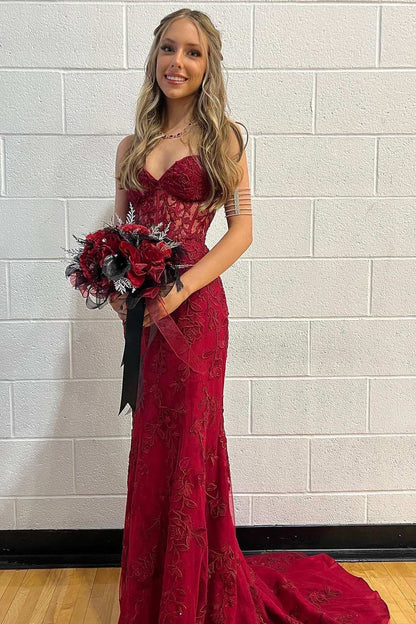 Sweetheart Black Lace Mermaid Long Formal Dress