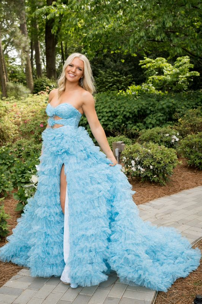 Strapless Hot Pink Keyhole Print Ruffle Tiered Prom Dress