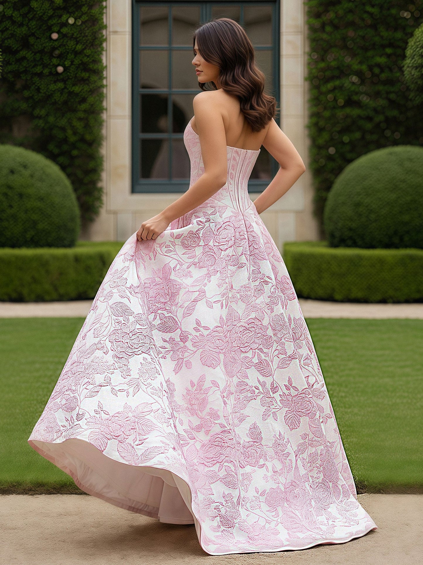 Strapless Graceful Sleeveless Flower Prom Dress As Picture