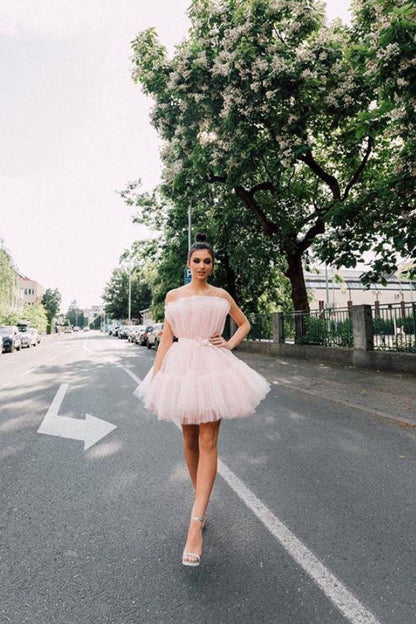 Pink tulle short prom dress short pink homecoming dress