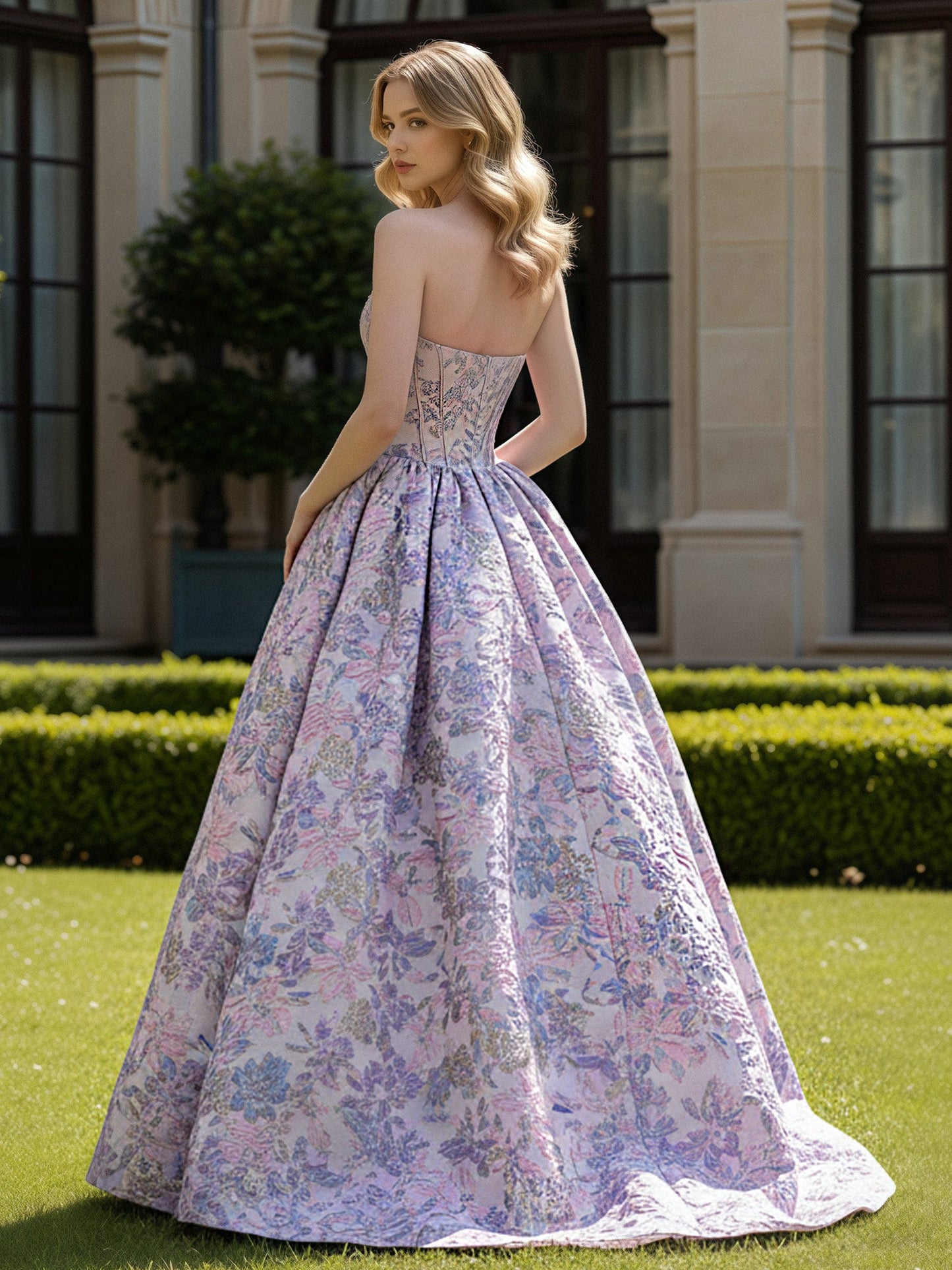 Strapless Flower Ball Gown Sweep Train Graceful Prom Dress As Picture