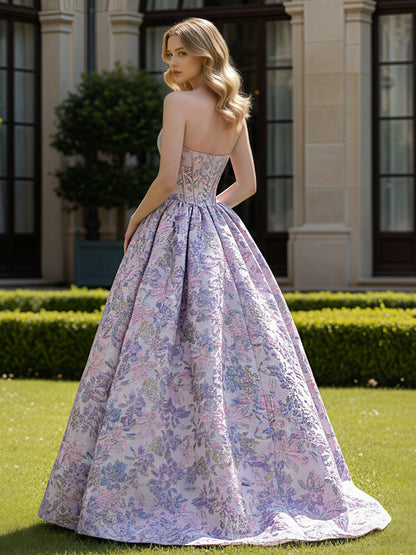 Strapless Flower Ball Gown Sweep Train Graceful Prom Dress As Picture