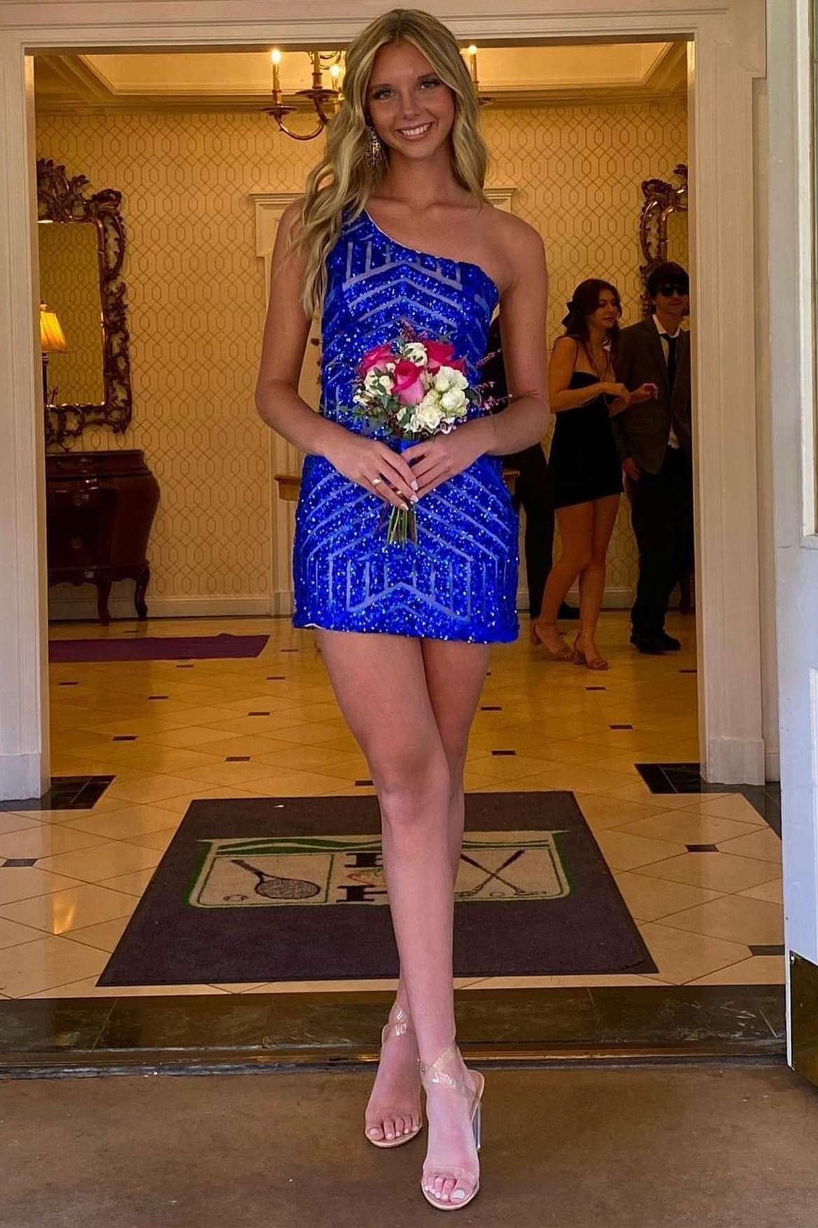 Blue Sequin One-Shoulder Short Party Dress