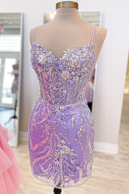 Light Blue Sequin Lace Sweetheart Fitted Short Homecoming Dress