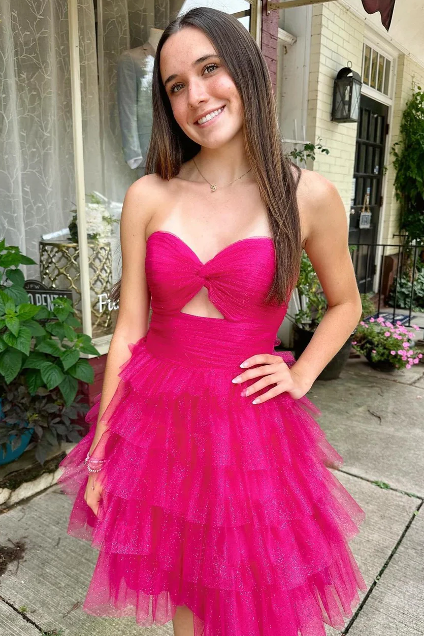A-Line Strapless Sweetheart Empire-Waist Layered Tulle Homecoming Dress