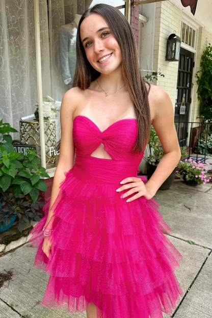 A-Line Strapless Sweetheart Empire-Waist Layered Tulle Homecoming Dress