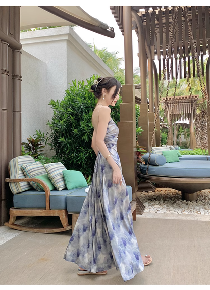 New Simple Elegant Floral Design Beach Holiday Spaghetti Strap Dress HZ1024