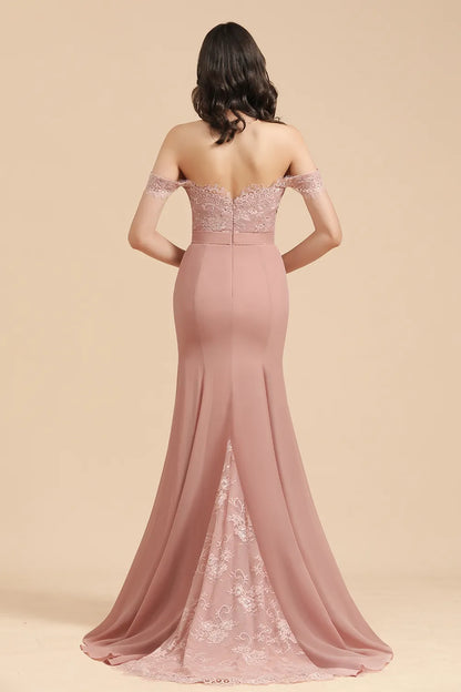 Off the Shoulder Floral Lace Appliques Mermaid Bridesmaid Dress