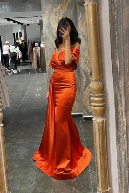 Amazing Orange Sweetheart Off-the-Shoulder Mermaid Prom Dress