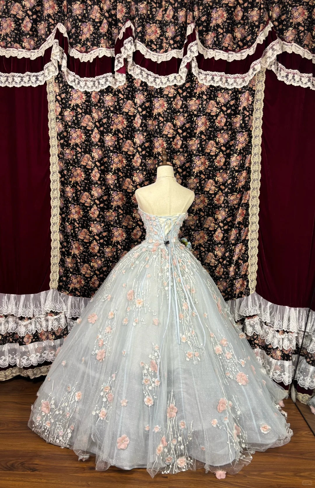 Pretty Sweetheart Strapless A-line 3D Flower Tulle Prom Dress Evening Gown HZ1024