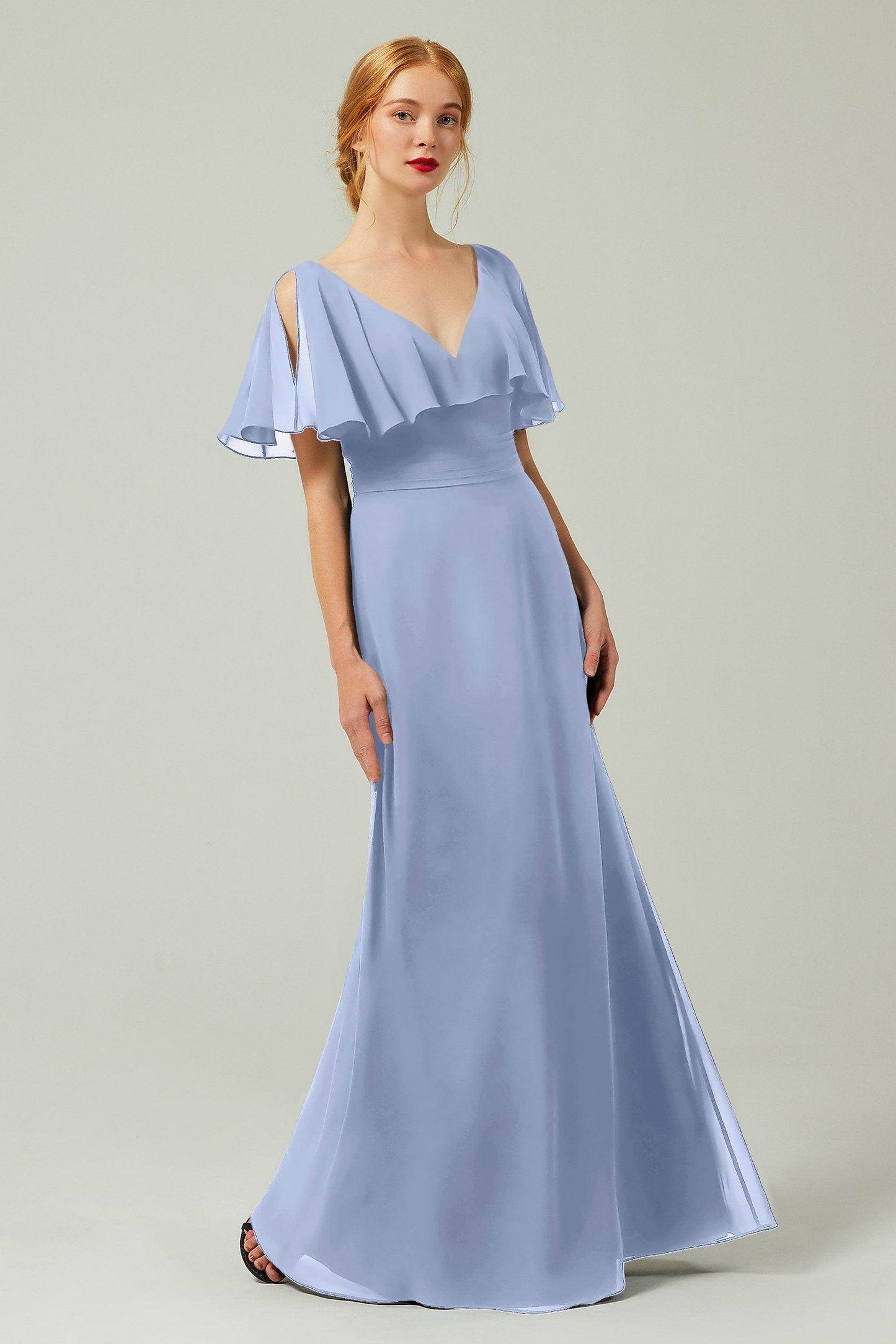 Sheath-Column Floor Length Chiffon Bridesmaid Dress Formal Dresses CB0341