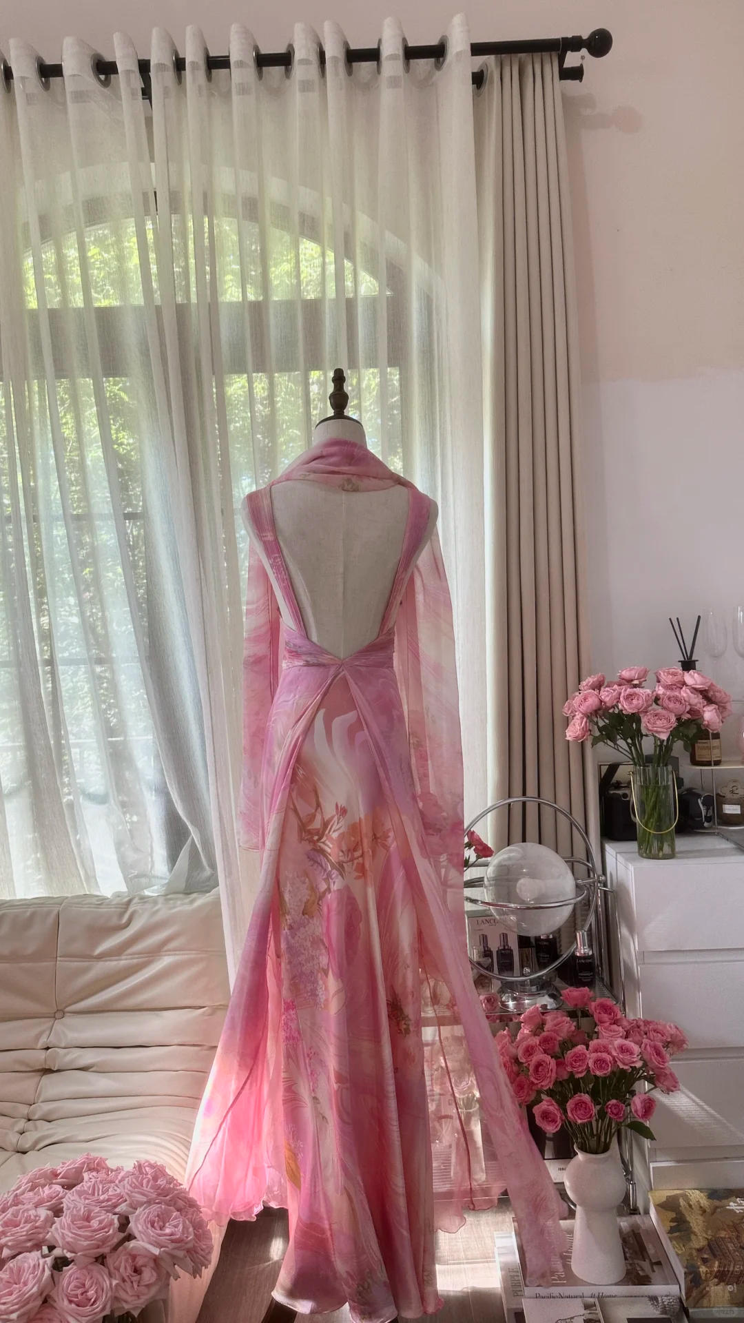 Retro Pink Sweetheart Floral Elegant Design A-line Romantic Chiffon Evening Dress Prom Dress HZ1024