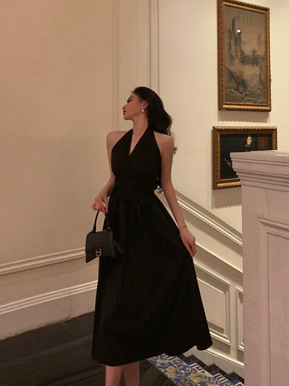 Sexy A Line Halter Black Sleeveless Prom Dresses Party Dress Summer Birthday Outfits Birthday Dresses W812