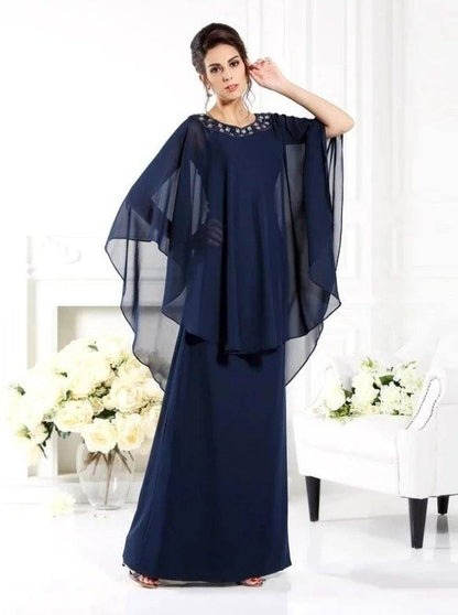 Navy Blue Mother Of The Bride Dresses A-line Floor Length Chiffon Beaded Plus Size Long Elegant Groom Mother Dresses Wedding - RongMoon