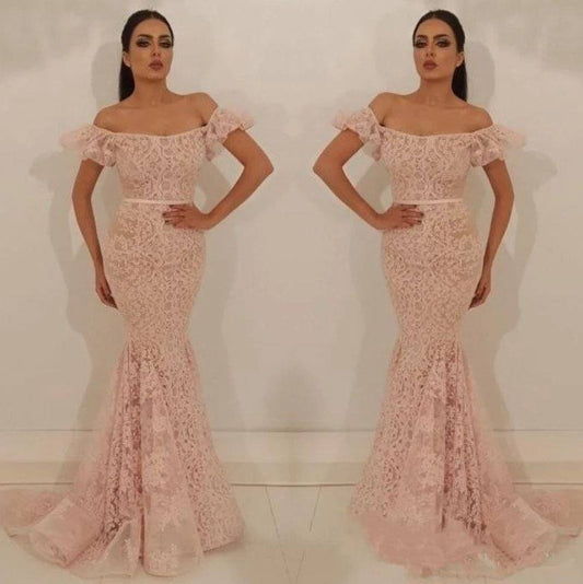 Plus Size Muslim Evening Dresses Mermaid Off The Shoulder Lace Elegant Islamic Dubai Saudi Arabic Long Formal Evening Gown - RongMoon