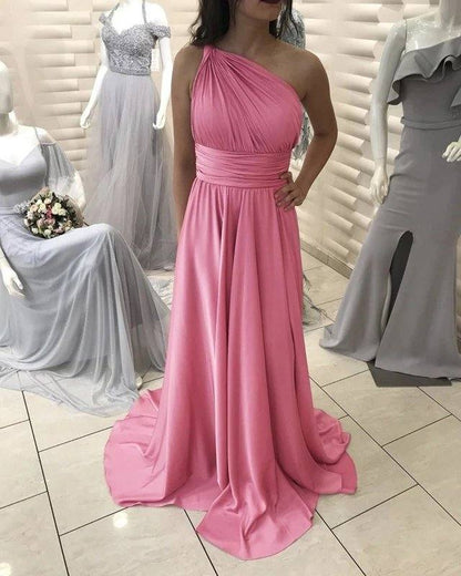 Chiffon Bridesmaid Dresses One Shoulder Leg Slit - RongMoon