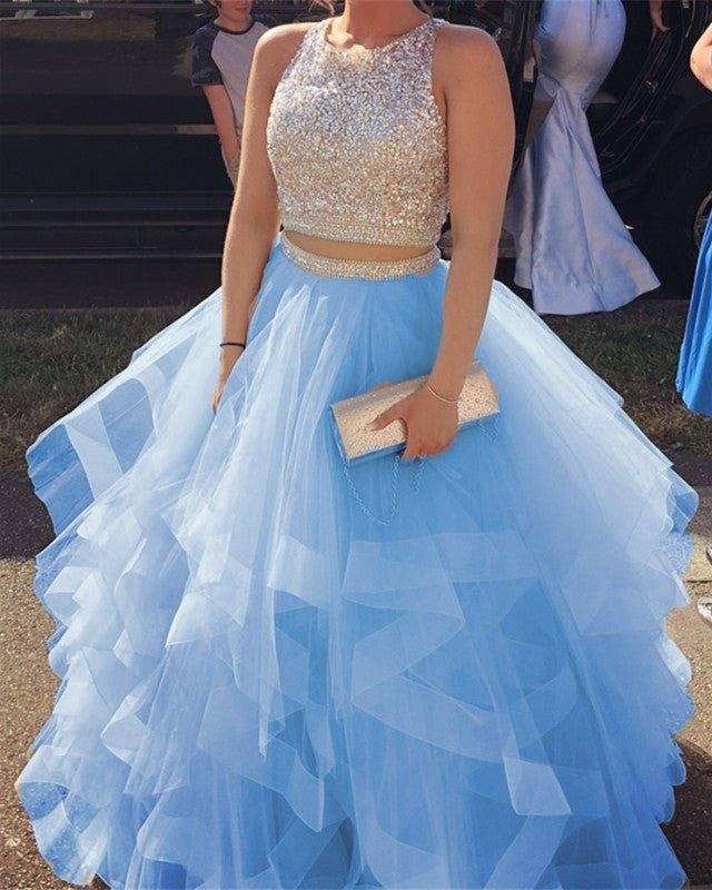 Two Piece Prom Dresses Ruffles Ball Gown - RongMoon