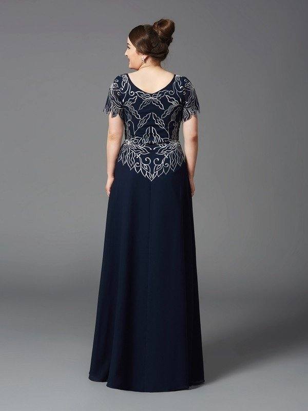 A-Line/Princess Square Short Sleeves Long Chiffon Mother of the Bride Dresses - RongMoon