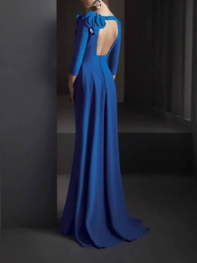 Mermaid / Trumpet Beautiful Back Elegant Engagement Formal Evening Dress Scoop Neck 3/4 Length Sleeve Sweep / Brush Train Spandex with Appliques - RongMoon